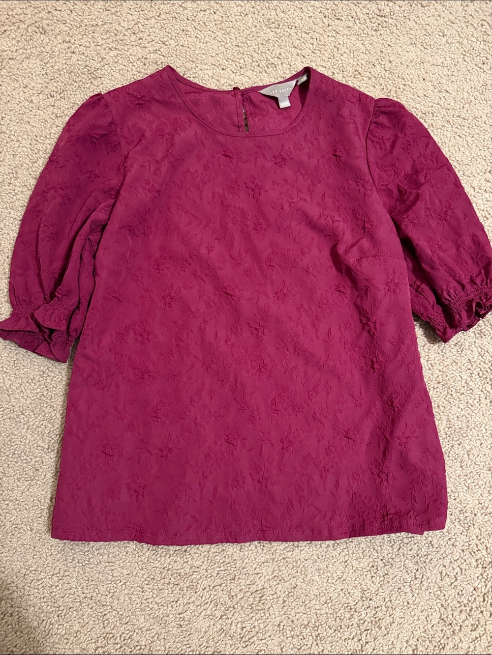 Ted Baker Raspberry Textured Puff Sleeve Top